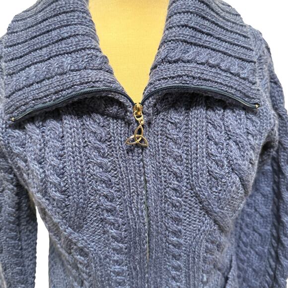 Aran Crafts Cardigan Sz Sm Merino Wool Full Zip Cable Double Collar Knit Cozy - Picture 5 of 11